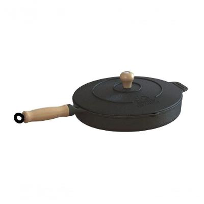Frigideira Ferro Fundido Com Tampa Ferro Cabo Madeira 26Cm.