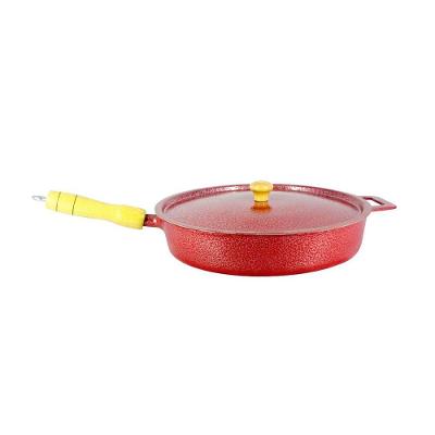 Frigideira Alumínio Fundido Craqueada Cabo De Madeira Vermelha 28Cm