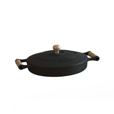 Frigideira Ferro Fundido Com Tampa E Alças De Madeira 28 Cm.