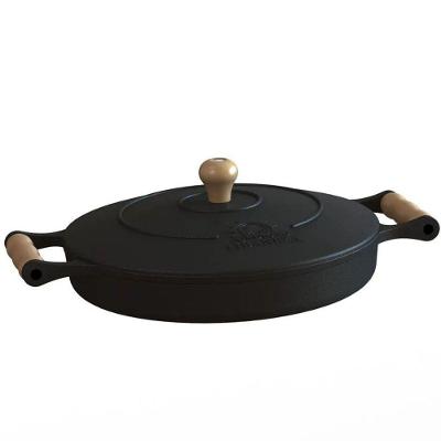 Frigideira Ferro Fundido com Tampa e Alças de Madeira 28Cm