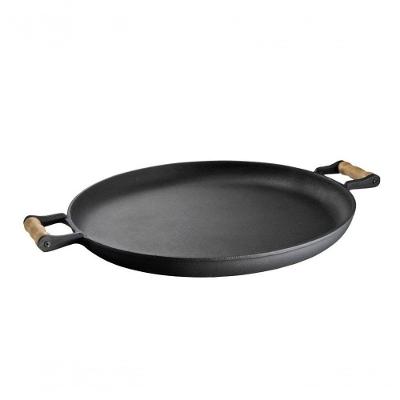 Frigideira Paella Ferro Fundido Sem Tampa Alças Madeira 48Cm.