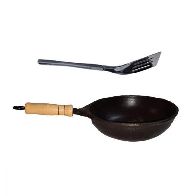 Frigideira Wok Antiaderente Cabo Madeira 32Cm E Espátula.