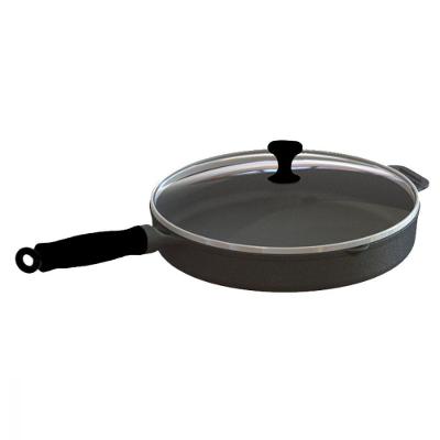 Frigideira Com Cabo De Silicone Preto E Tampa Vidro 22Cm.