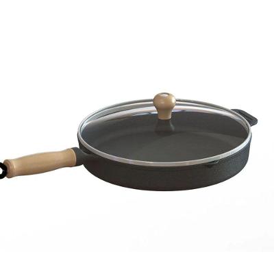 Frigideira Ferro Fundido com Tampa Vidro Cabo Madeira 26cm