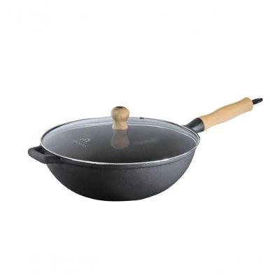 Panela Frigideira Wok Em Ferro Fundido Com Tampa Vidro 28 Cm.