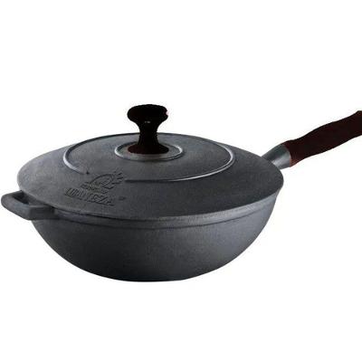 Panela Wok em Ferro Fundido com Cabo Silicone Preto