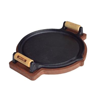 Chapa Petisco De Ferro Redonda Com Suporte De Madeira 24Cm.