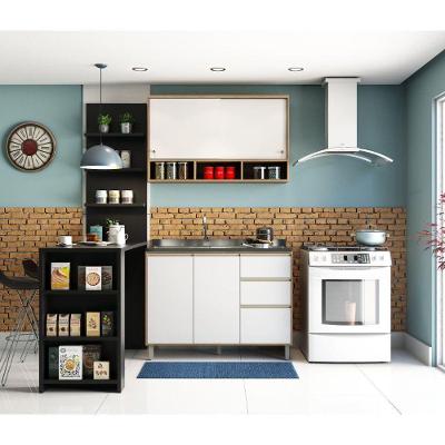 Cozinha Completa 4 Peças E Balcão Branco Laca E Preto