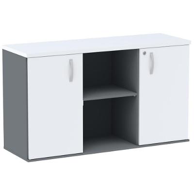 Armário Baixo Credenza Pe25 Pandin 121,50 Cm (Largura) Em Mdp Grafito E Branco E Duas Portas