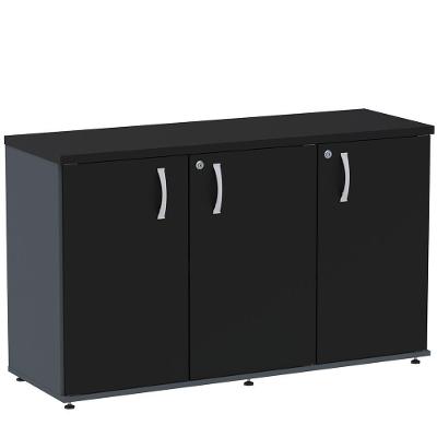 Armário Baixo Credenza Pe25 Pandin 121,50 Cm (Largura) Em Mdp Grafito E Preto Com Três Portas