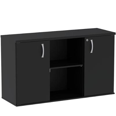 Armário Baixo Credenza Pe25 Pandin 121,50 Cm (Largura) Em Mdp Liso Preto Com Duas Portas