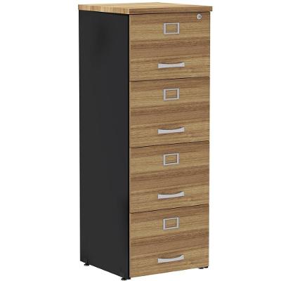 Armário De Arquivo Oficio Pe25 Pandin 45,70 Cm (Largura) Em Mdp Noce Naturalle E Preto 4 Gavetas