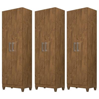 Kit 3 Armários Multiuso Organizador 2 Portas Astrid M07 Castanho Wood Mpozenato