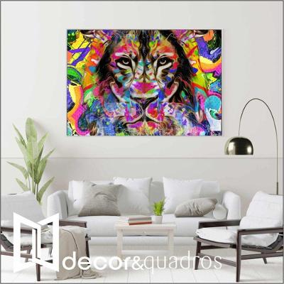 Quadro Leão Colorido 120x80 Cm Vidro Impresso