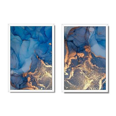 Quadro Decorativo Caixa Alta 2 Un 40X60 Mármore Aurora Azul Título Moldura Branca