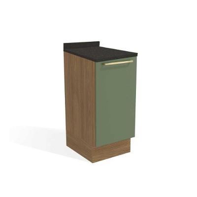 Balcão de Cozinha Botanic M621 1 Porta c/ Tampo- Kappesberg Nogueira/Oliva/Preto Brilho - Kappesberg