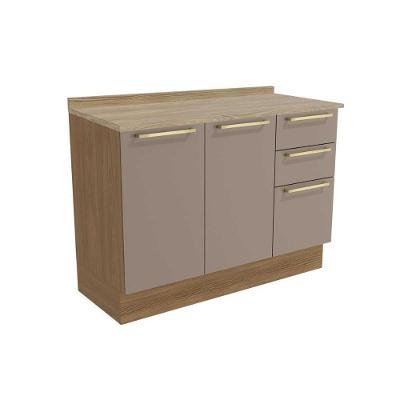 Balcão De Cozinha Botanic M624 C/ 2 Portas E 3 Gavetas C/tampo Nogueira/fendi/nogueira