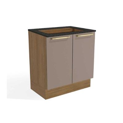 Balcão De Cozinha Botanic M623 C/ 2 Portas P/cooktop Nogueira/fendi/preto Brilho