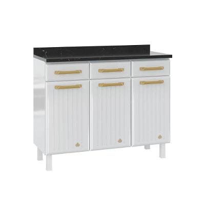 Balcão de Cozinha Modulado Diamante 3 Portas e 3 Gavetas c/ Tampo 105cm Branco - Telasul