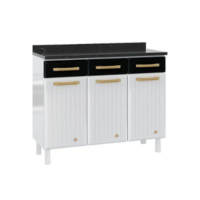 Balcão de Cozinha Modulado Diamante 3 Portas e 3 Gavetas c/ Tampo 105cm Branco/Preto - Telasul