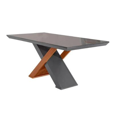 Mesa para Cozinha Imperatriz + Tampo Madeirado Vidro Reto 180x90cm Grafite/Imbuia - Rufato