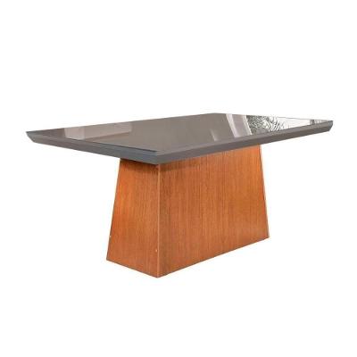 Mesa para Cozinha Luna + Tampo Madeirado Vidro Reto 180x90cm Grafite/Imbuia - Rufato