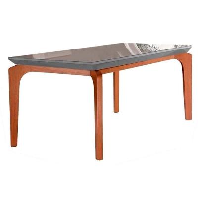 Mesa para Cozinha Londrina + Tampo Madeirado Vidro 180x90cm Grafite/Imbuia - Rufato