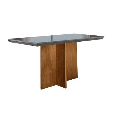 Mesa Para Cozinha Berlim + Tampo Madeirado Vidro Reto 120x80cm Grafite-imbuia - Rufato