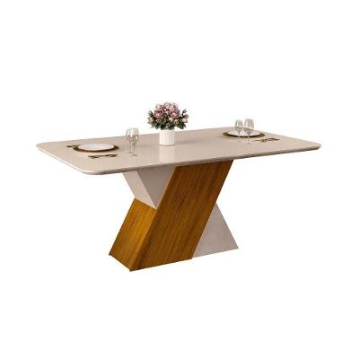 Mesa para Cozinha Rubi + Tampo Madeirado Vidro 170x90cm Freijó/Off White/Off White - DJ Móveis