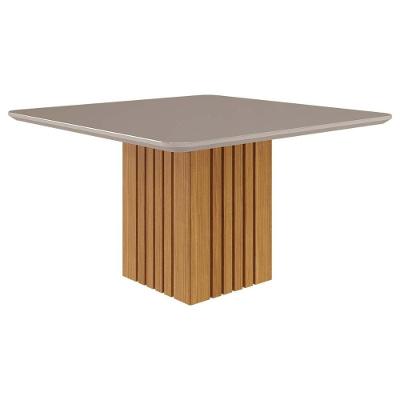 Mesa para Cozinha Ana + Tampo Madeirado Vidro 130x130cm Nature/Off White - Cimol