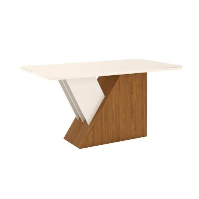 Mesa para Cozinha Épic SC24 + Tampo Madeirado Vidro Curvo 160x90cm Nature/Off White - Henn