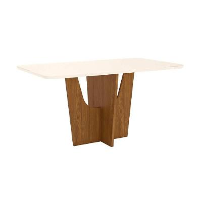 Mesa para Cozinha Vértice SC35 + Tampo Madeirado Vidro Curvo 160x90cm Nature/Off White - Henn