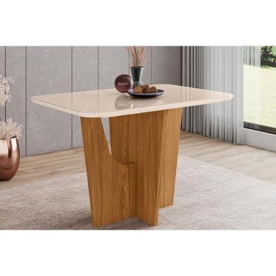 Mesa para Cozinha Vértice SC44 + Tampo Madeirado Vidro Curvo 120x80cm Nature/Off White - Henn