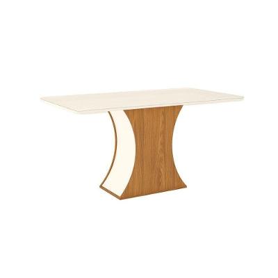 Mesa para Cozinha Luiza SC15 + Tampo Madeirado Vidro Curvo 160x90cm Nature/Off White - Henn