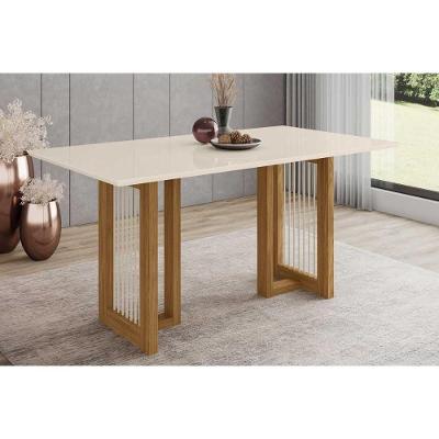 Mesa de Sala Jantar Yara SC80 + Tampo Madeirado Reto 160x90cm Nature/Off White - Henn