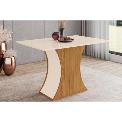 Mesa de Sala Jantar Luiza SC42 + Tampo Madeirado Vidro Curvo 120x80cm Nature/Off White - Henn