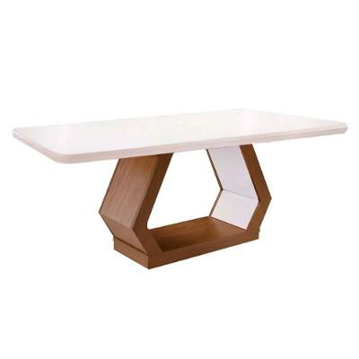 Mesa de Sala Jantar Alvorada + Tampo Madeirado Curvo 180x90cm Imbuia/Off White - Rufato