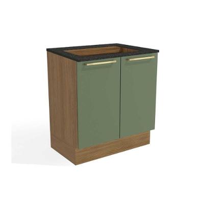 Balcão De Cozinha Botanic M623 C/ 2 Portas P/cooktop Nogueira/oliva/preto Brilho