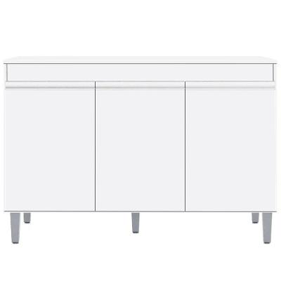 Balcão Gabinete De Pia Sem Tampo 120Cm 3 Portas Manu Branco
