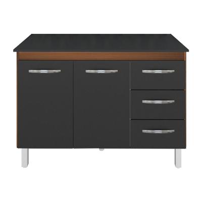 Kit Balcão Cozinha Gabinete 118cm Savana Preto