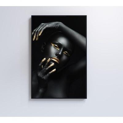 Quadro Mulher Negra Dourado 40x60 Cm Vidro Impresso