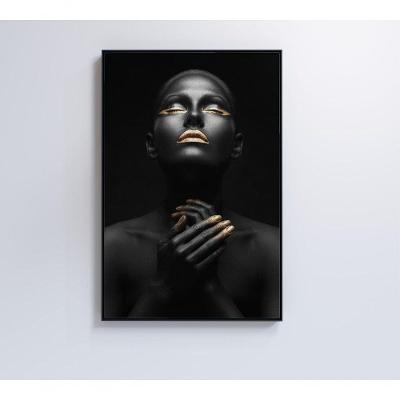 Quadro Mulher Negra Dourado Contraste 80x120 Cm Vidro Impresso