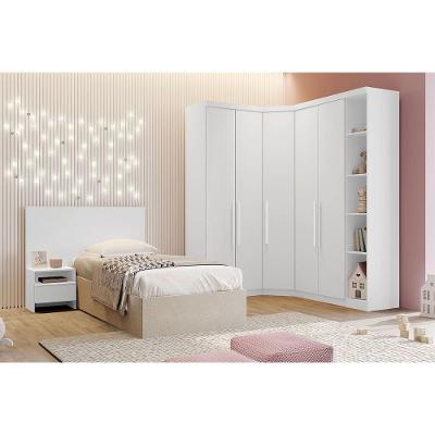 Quarto Modulado Solteiro Rizon 5 Peças (1 Closet + 2 Guarda Roupas + 1 Complemento + 1 Cabeceira) QC210 Branco
