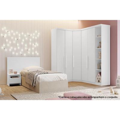Quarto Modulado Solteiro Rizon 4 Peças (1 Closet + 2 Guarda Roupas + 1 Complemento) QC209 Branco - Novo Horizonte
