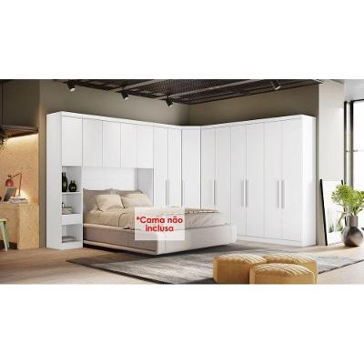 Quarto Modulado Rizon  5 Peças (1 Armário Ponte + 1 Closet + 2 Guarda Roupas + 1 Complemento) QC201 Branco