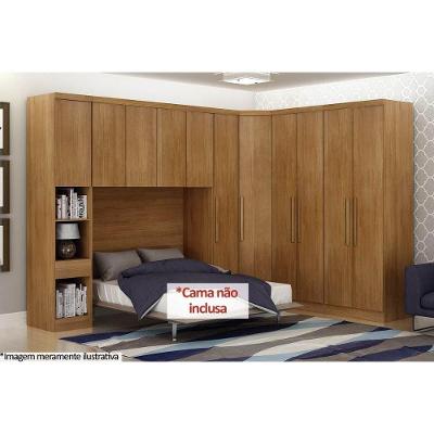 Quarto Modulado Bari   5 Peças 1 Armário Ponte + 1 Closet + 2 Guarda Roupas + 1 Complemento QCM03 Cumaru