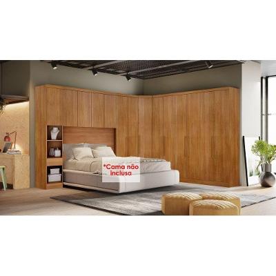 Quarto Casal Modulado Rizon 5 Peças (1 Armário Ponte + 1 Closet + 2 Guarda Roupas + 1 Complemento) QC201 Freijo Cumaru - Novo Horizonte
