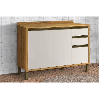 Gabinete de Cozinha Modulado Balcão Tempranillo 2 Portas e 3 Gavetas c/Tampo 120cm Amendoa/Off White - Ronipa