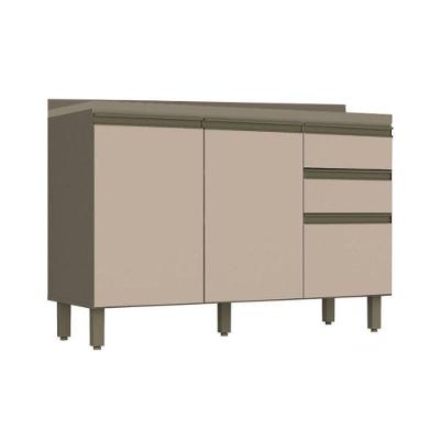 Gabinete de Cozinha Modulado Balcão Connect 3 Portas e 2 Gavetas c/Tampo Duna/Cristal - Henn