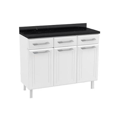 Gabinete de Cozinha Modulado Balcão Topázio 3 Portas e 3 Gavetas c/Tampo 105cm Branco - Telasul